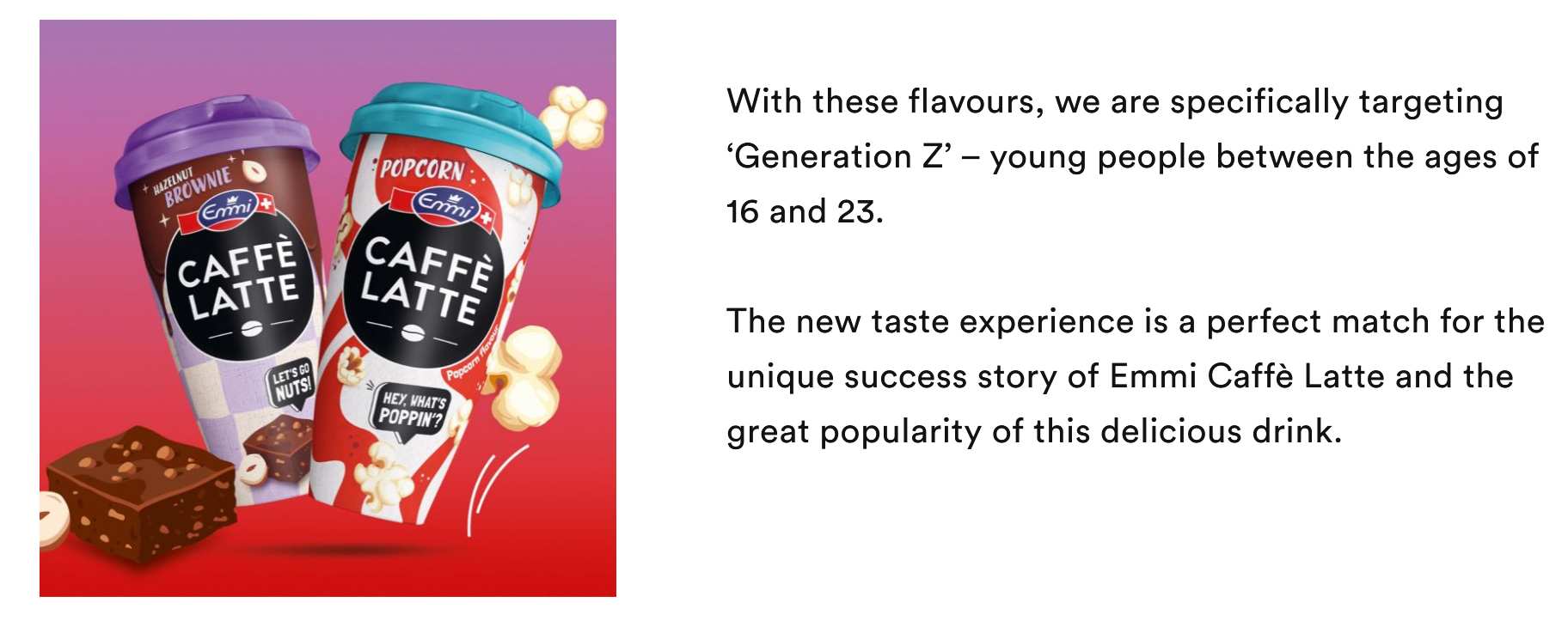 Mit dem servierfertigen Eiskaffee „Emmi Caffè Latte“ spricht Emmi ausdrücklich die „Generation Z“ an. Quelle: emmi.com